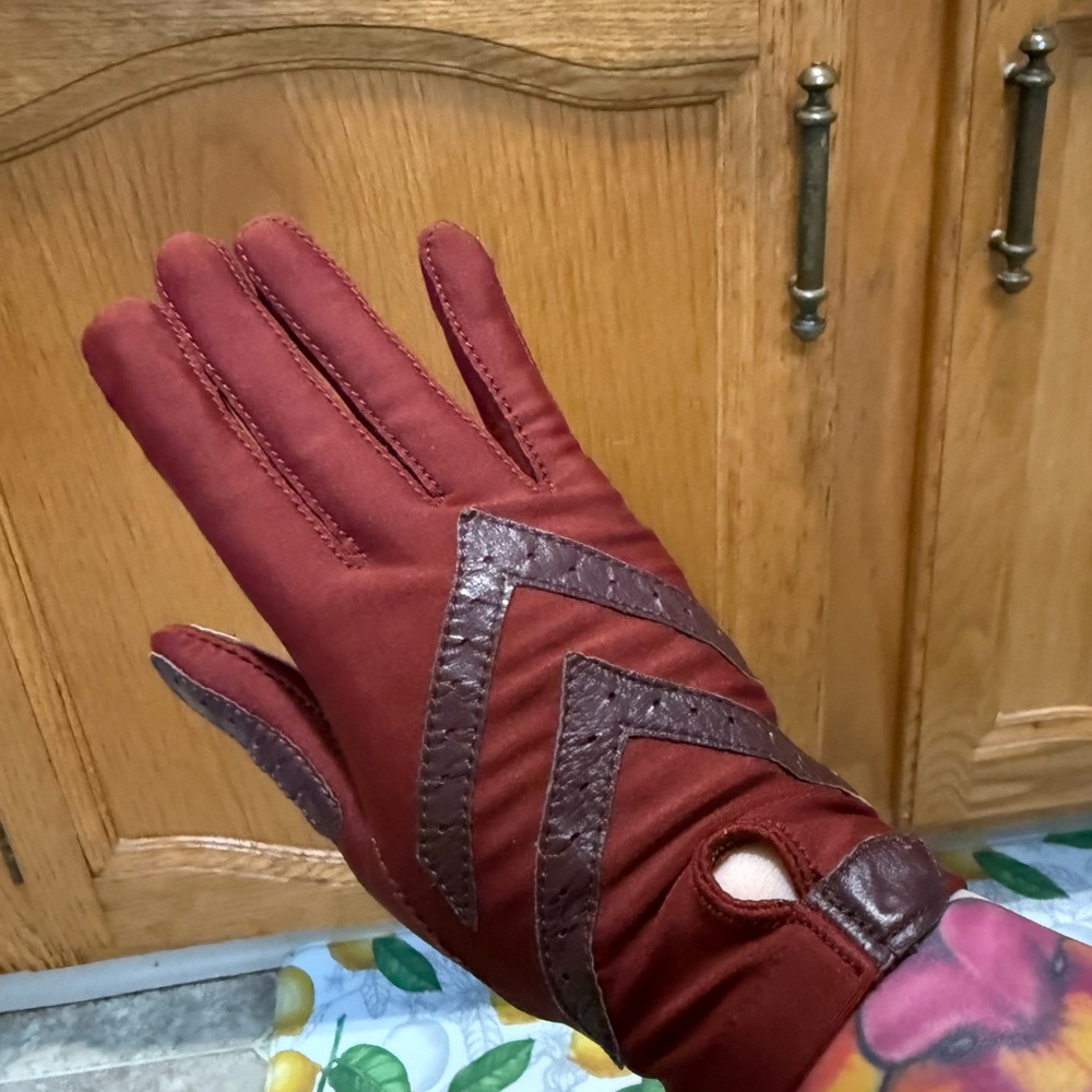 Vintage Red and Brown Leather Gloves